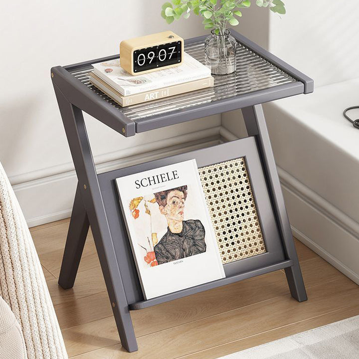 Moderner minimalistischer rechteckiger dreieckiger Stützglas-ABS-Beistelltisch 1-stufig für Wohnzimmer 