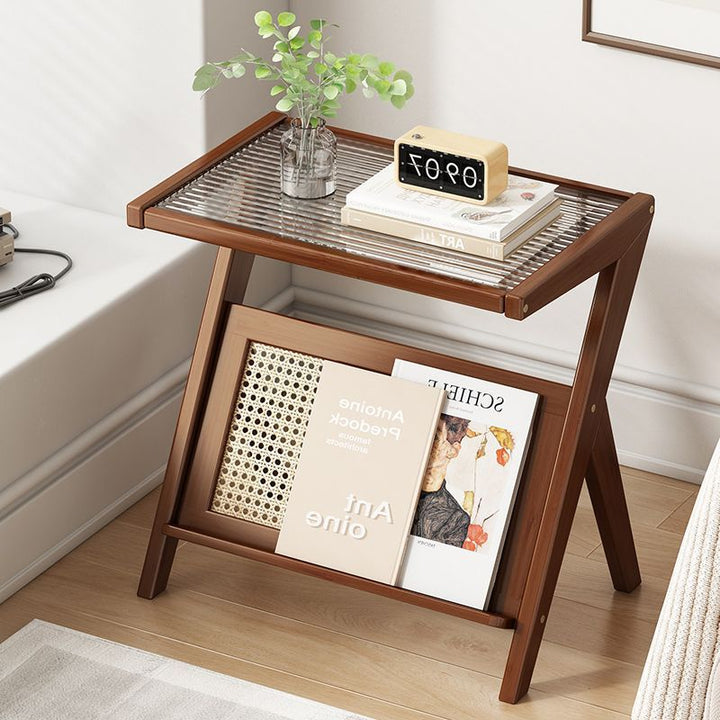 Moderner minimalistischer rechteckiger dreieckiger Stützglas-ABS-Beistelltisch 1-stufig für Wohnzimmer 
