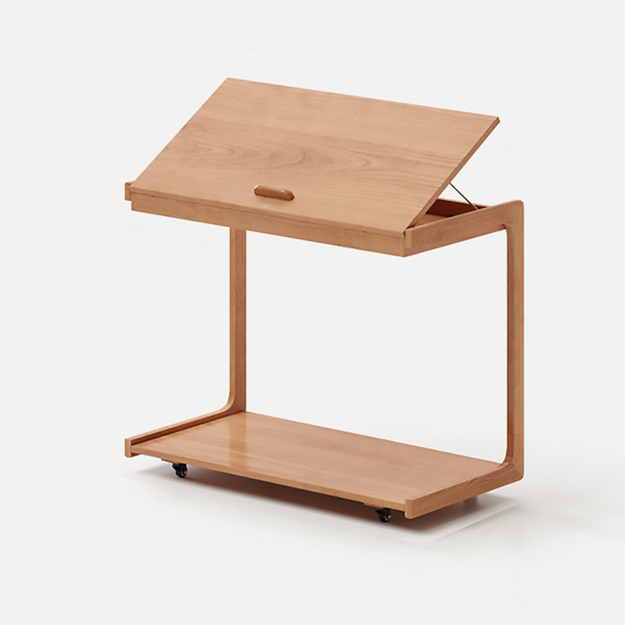 Zeitgenössischer kreativer U-förmiger quadratischer abnehmbarer neigbarer Massivholz-Beistelltisch mit 2 Ebenen für das Wohnzimmer 