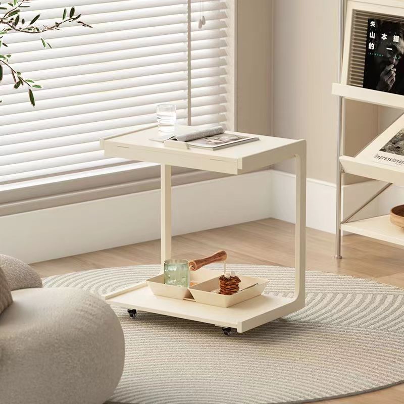 Zeitgenössischer kreativer U-förmiger quadratischer abnehmbarer neigbarer Massivholz-Beistelltisch mit 2 Ebenen für das Wohnzimmer 