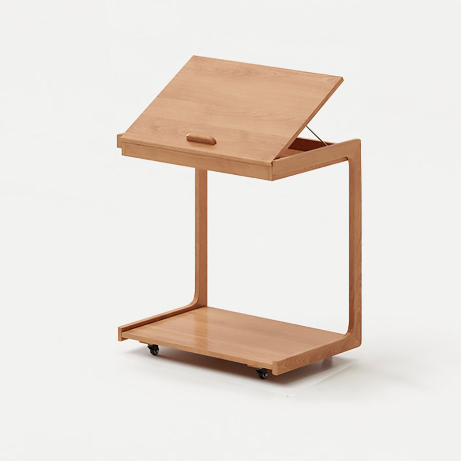 Zeitgenössischer kreativer U-förmiger quadratischer abnehmbarer neigbarer Massivholz-Beistelltisch mit 2 Ebenen für das Wohnzimmer 