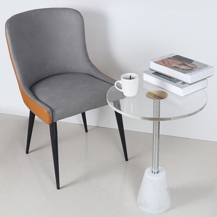 Modern Simplicity Round Cylinder Cone Acrylic Marble Iron End Table 1-Tier For Living Room