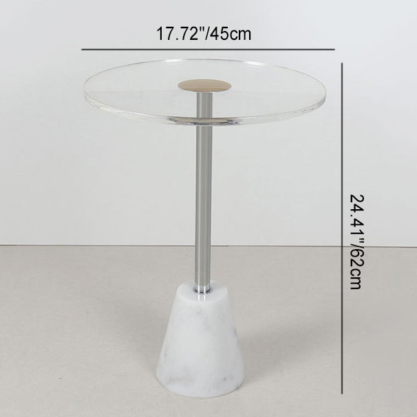 Modern Simplicity Round Cylinder Cone Acrylic Marble Iron End Table 1-Tier For Living Room