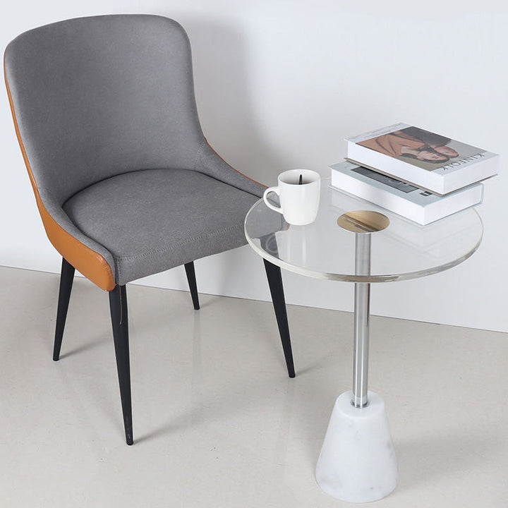 Modern Simplicity Round Cylinder Cone Acrylic Marble Iron End Table 1-Tier For Living Room