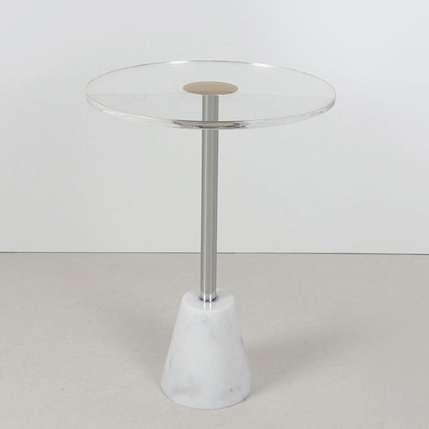 Modern Simplicity Round Cylinder Cone Acrylic Marble Iron End Table 1-Tier For Living Room