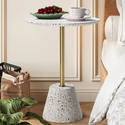 Table d'appoint contemporaine scandinave ronde en fer graphite à pieds effilés 1 niveau pour salon 