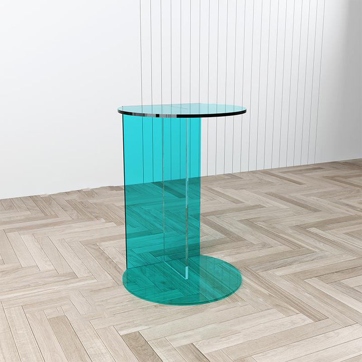 Modern Minimalist Half Round Rectangle Acrylic End Table 1-Tier For Living Room