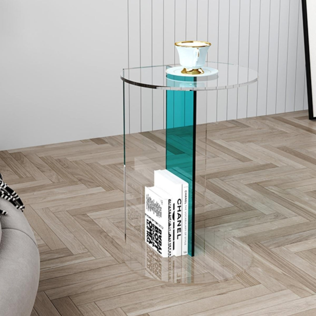Modern Minimalist Half Round Rectangle Acrylic End Table 1-Tier For Living Room