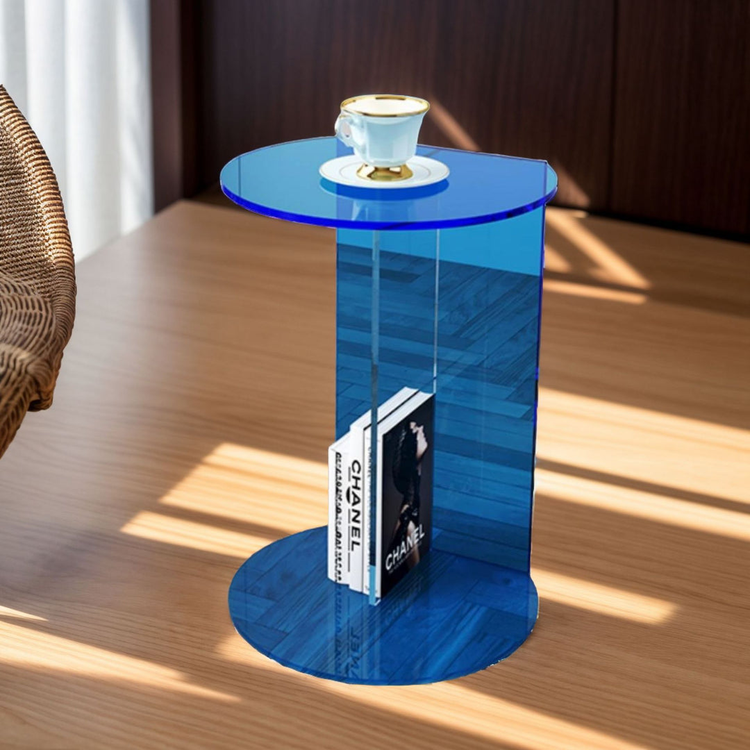 Modern Minimalist Half Round Rectangle Acrylic End Table 1-Tier For Living Room