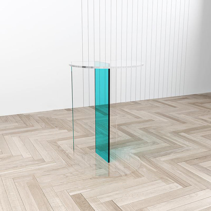 Modern Minimalist Half Round Rectangle Acrylic End Table 1-Tier For Living Room