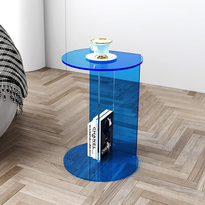 Modern Minimalist Half Round Rectangle Acrylic End Table 1-Tier For Living Room