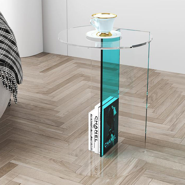 Modern Minimalist Half Round Rectangle Acrylic End Table 1-Tier For Living Room