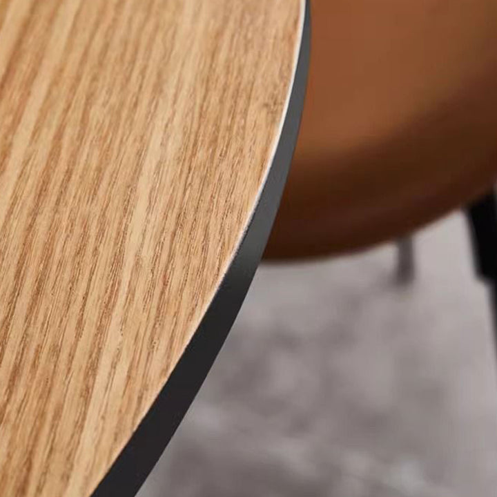 Modern Minimalist Round Cylinder Wood Metal End Table 1-Tier For Living Room