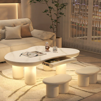 Table d'extrémité en acier inoxydable à un niveau pour salon avec nuages minimalistes modernes, fluide irrégulier, panneau manufacturé 