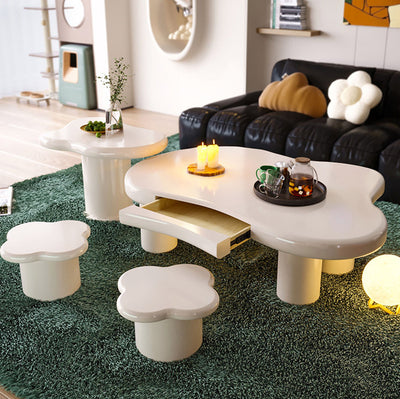 Table d'extrémité en acier inoxydable à un niveau pour salon avec nuages minimalistes modernes, fluide irrégulier, panneau manufacturé 