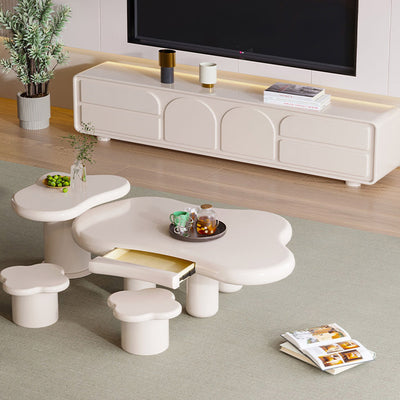 Table d'extrémité en acier inoxydable à un niveau pour salon avec nuages minimalistes modernes, fluide irrégulier, panneau manufacturé 