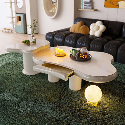 Table d'extrémité en acier inoxydable à un niveau pour salon avec nuages minimalistes modernes, fluide irrégulier, panneau manufacturé 