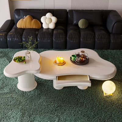 Table d'extrémité en acier inoxydable à un niveau pour salon avec nuages minimalistes modernes, fluide irrégulier, panneau manufacturé 