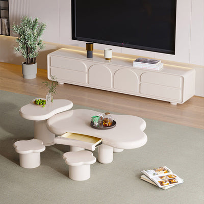 Table d'extrémité en acier inoxydable à un niveau pour salon avec nuages minimalistes modernes, fluide irrégulier, panneau manufacturé 