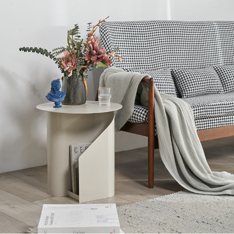 Contemporary Scandinavian Round Open Curve Iron End Table 1-Tier For Living Room