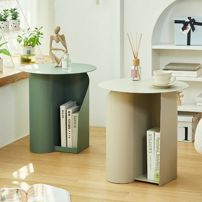Table d'appoint ronde contemporaine scandinave en fer à une étagère pour salon 