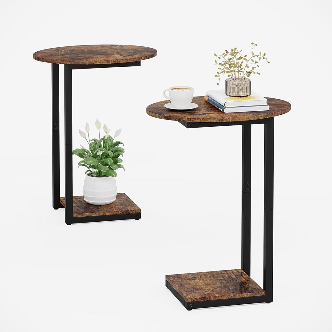 Moderner minimalistischer ovaler quadratischer Holz-Metall-Beistelltisch mit 2 Ebenen für das Wohnzimmer 