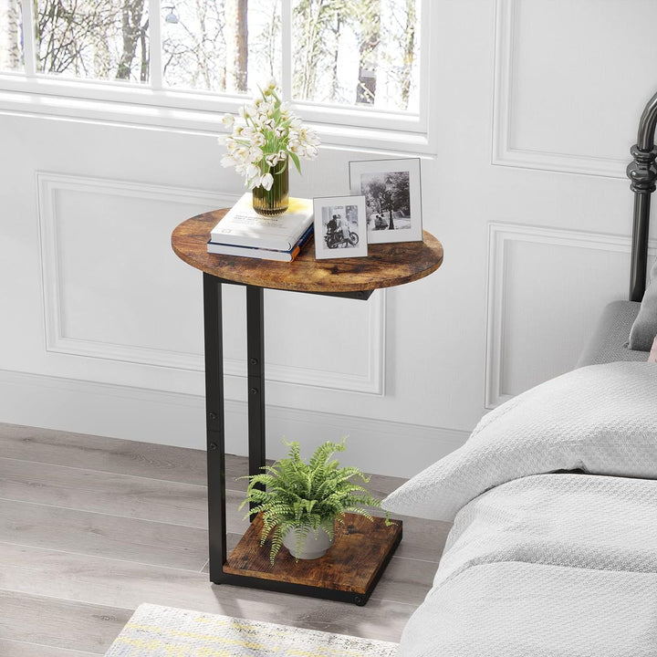 Moderner minimalistischer ovaler quadratischer Holz-Metall-Beistelltisch mit 2 Ebenen für das Wohnzimmer 
