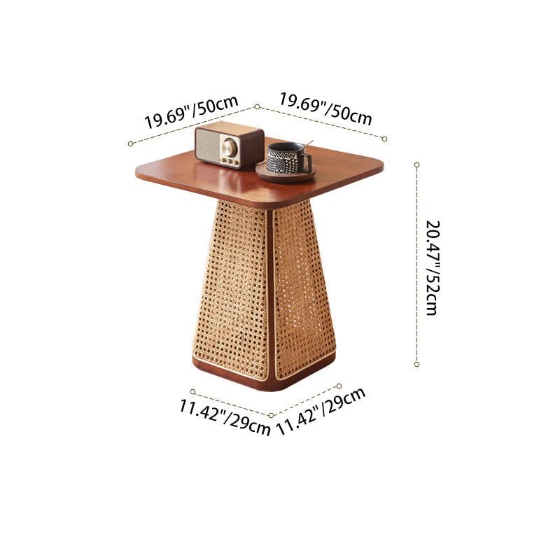 Traditional Vintage Square Bookplate Shape Triangle Support Ash Wood Rattan End Table 1-Tier For Living Room