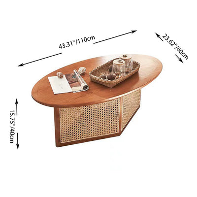 Contemporary Scandinavian Oval Square Trapezoidal Solid Wood Rattan End Table 1-Tier For Living Room