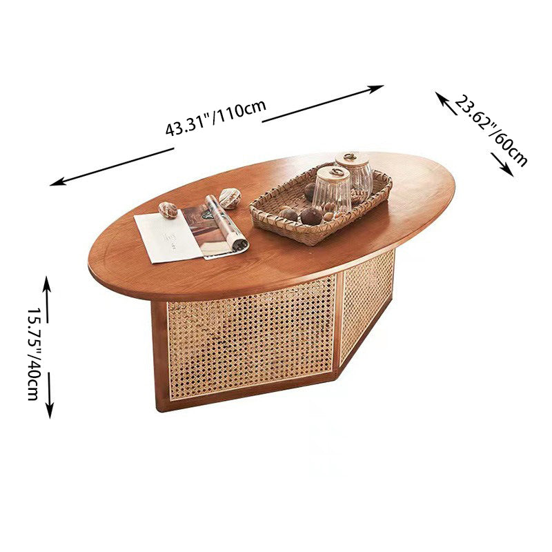 Contemporary Scandinavian Oval Square Trapezoidal Solid Wood Rattan End Table 1-Tier For Living Room