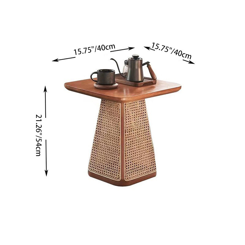 Contemporary Scandinavian Oval Square Trapezoidal Solid Wood Rattan End Table 1-Tier For Living Room
