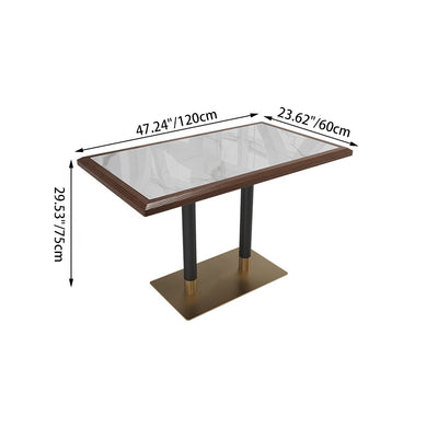 Modern Minimalist Rectangle Cylinder Rock Solid Wood Hardware Dining Table For 4 Seats