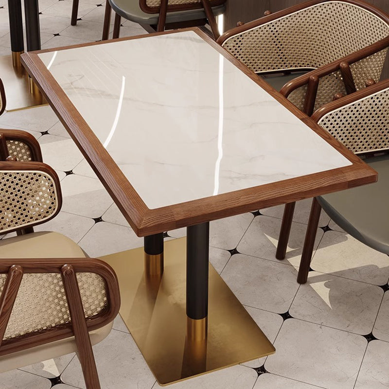 Modern Minimalist Rectangle Cylinder Rock Solid Wood Hardware Dining Table For 4 Seats
