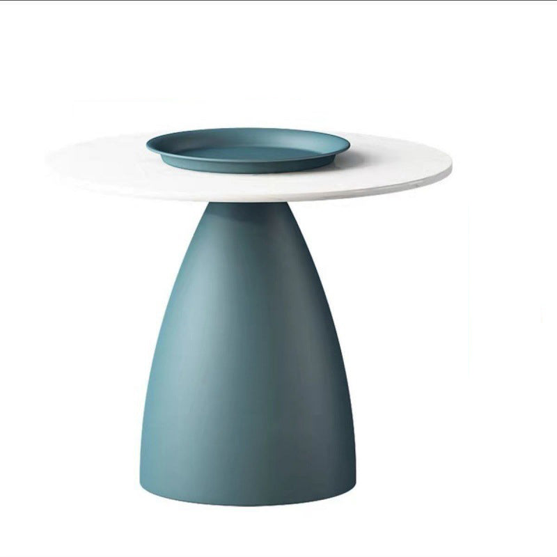 Contemporary Scandinavian Round Conical Rock Slab Iron End Table 1-Tier For Living Room
