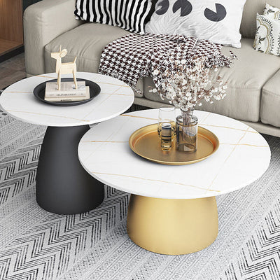Contemporary Scandinavian Round Conical Rock Slab Iron End Table 1-Tier For Living Room
