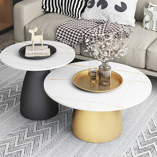 Contemporary Scandinavian Round Conical Rock Slab Iron End Table 1-Tier For Living Room