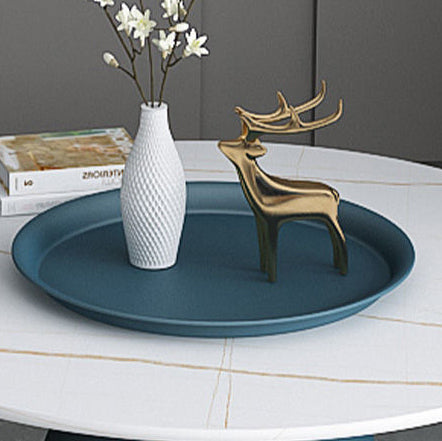 Contemporary Scandinavian Round Conical Rock Slab Iron End Table 1-Tier For Living Room