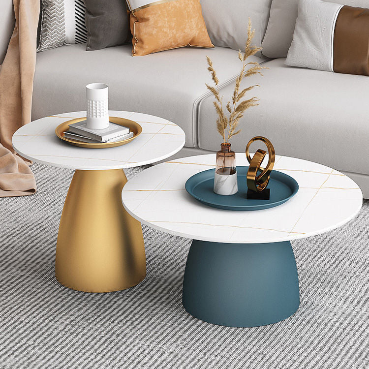 Contemporary Scandinavian Round Conical Rock Slab Iron End Table 1-Tier For Living Room