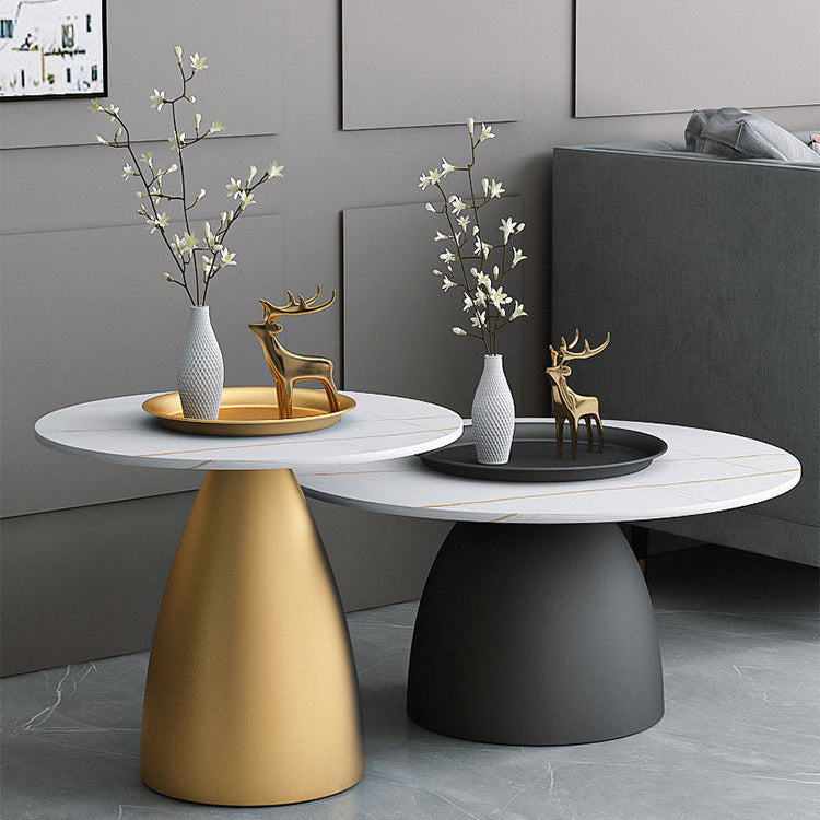 Contemporary Scandinavian Round Conical Rock Slab Iron End Table 1-Tier For Living Room