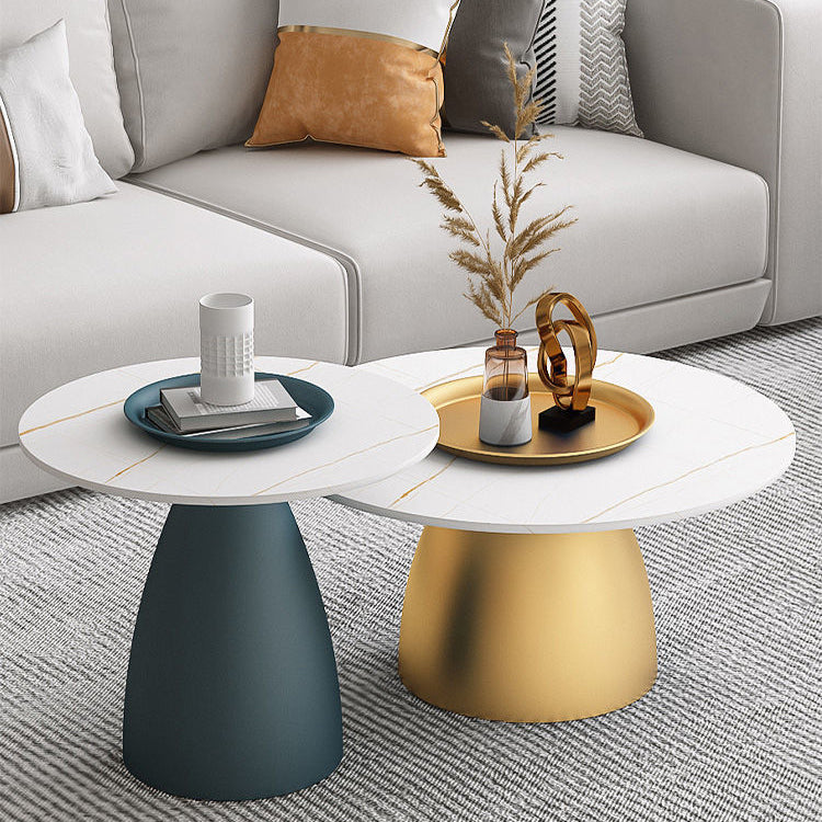 Contemporary Scandinavian Round Conical Rock Slab Iron End Table 1-Tier For Living Room