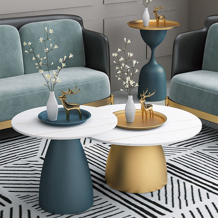 Contemporary Scandinavian Round Conical Rock Slab Iron End Table 1-Tier For Living Room