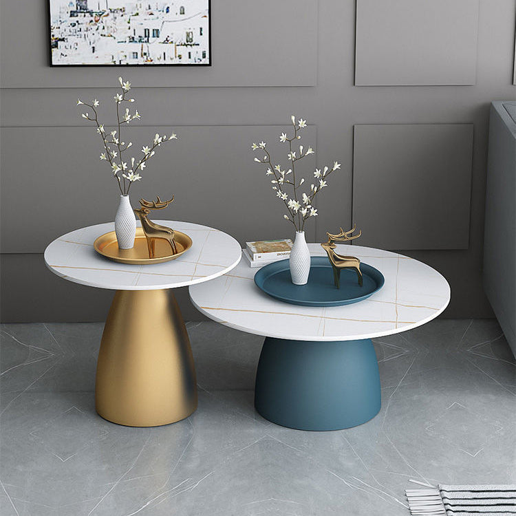 Contemporary Scandinavian Round Conical Rock Slab Iron End Table 1-Tier For Living Room