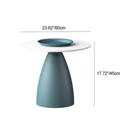 Contemporary Scandinavian Round Conical Rock Slab Iron End Table 1-Tier For Living Room