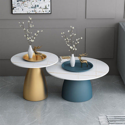 Contemporary Scandinavian Round Conical Rock Slab Iron End Table 1-Tier For Living Room
