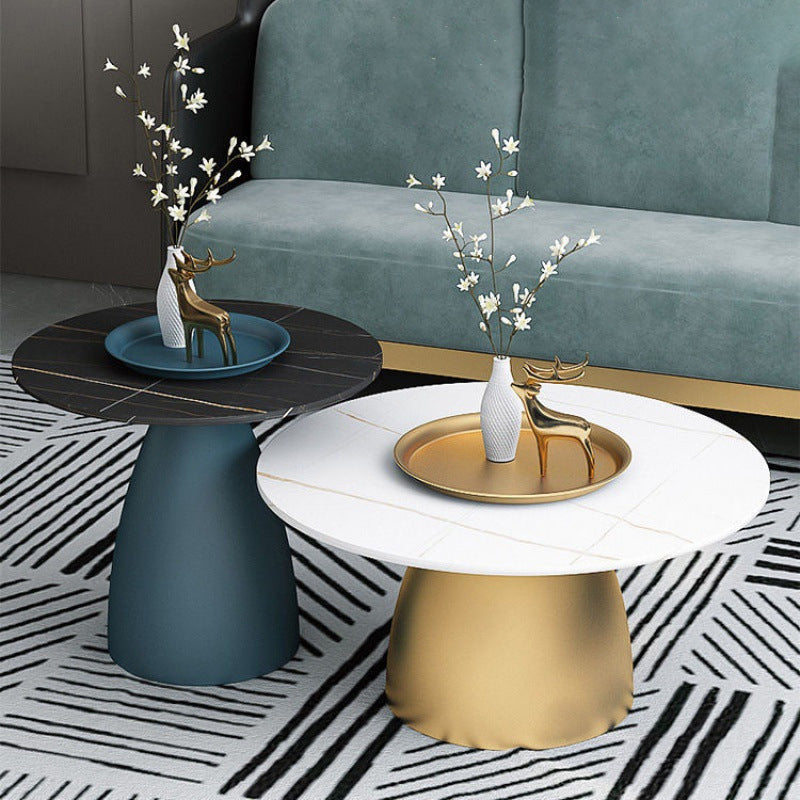 Contemporary Scandinavian Round Conical Rock Slab Iron End Table 1-Tier For Living Room