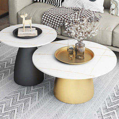 Contemporary Scandinavian Round Conical Rock Slab Iron End Table 1-Tier For Living Room