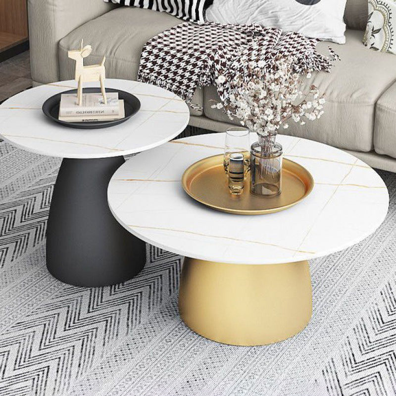 Contemporary Scandinavian Round Conical Rock Slab Iron End Table 1-Tier For Living Room