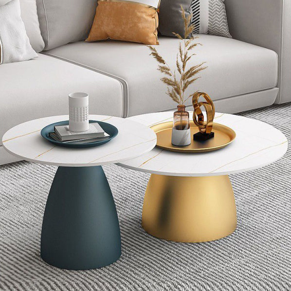 Contemporary Scandinavian Round Conical Rock Slab Iron End Table 1-Tier For Living Room