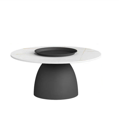 Contemporary Scandinavian Round Conical Rock Slab Iron End Table 1-Tier For Living Room