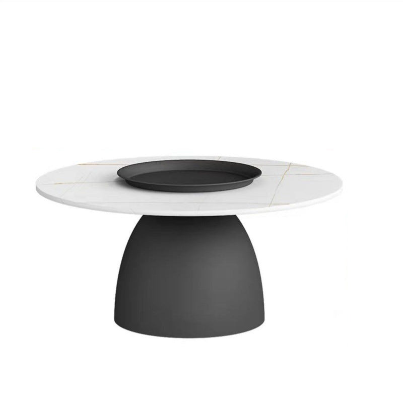 Contemporary Scandinavian Round Conical Rock Slab Iron End Table 1-Tier For Living Room